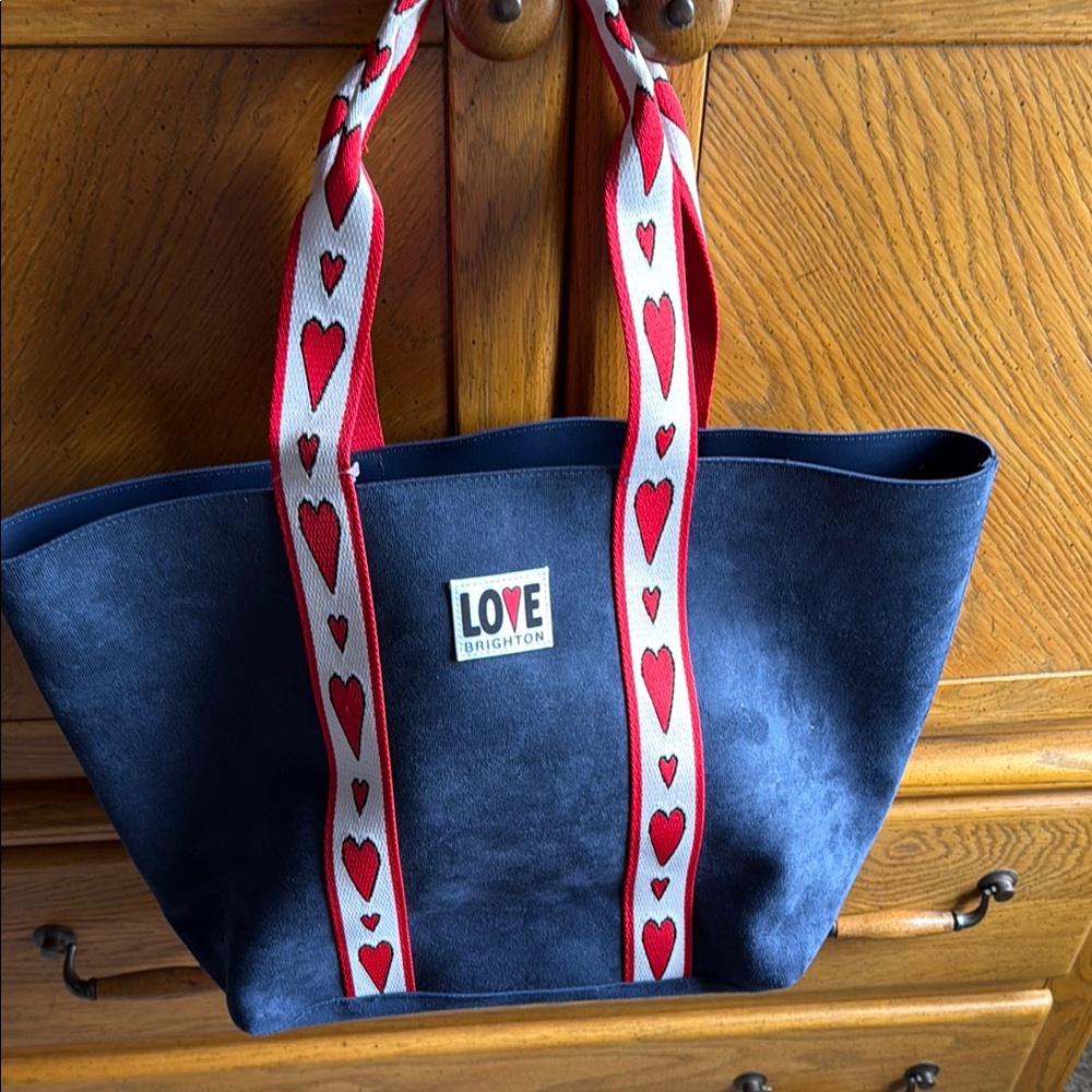 Brighton Love Navy Tote with Red Heart Straps
